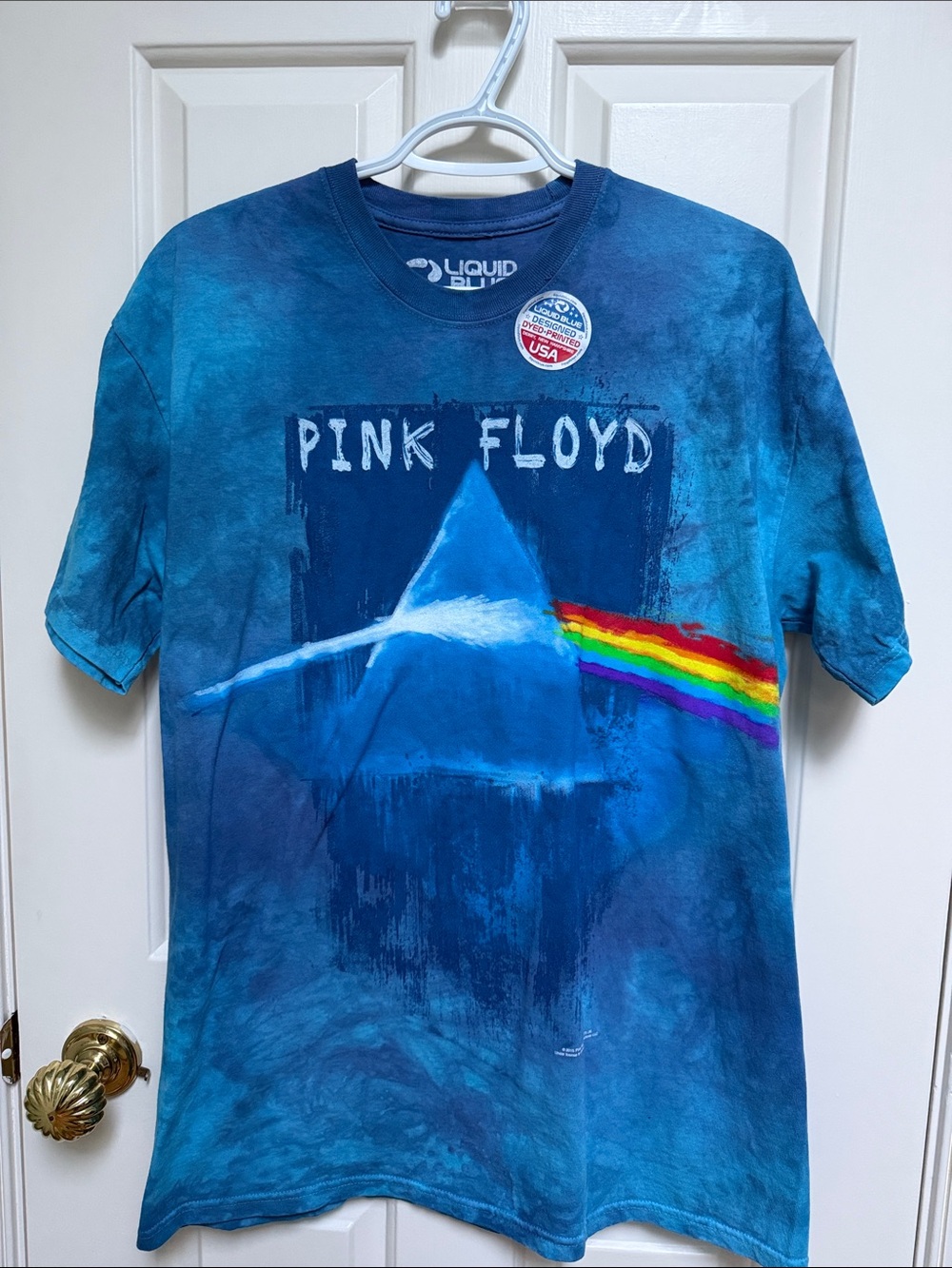 Liquid Blue sz L Bright Blue Pink Floyd Prism Tie-Dye Tee 100% Preshrunk Cotton